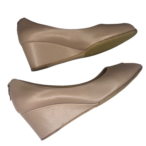 SALVATORE FERRAGAMO WOMENS PEEP TOE WEDGES LIGHT BEIGE SZ 9 - Picture 3 of 10